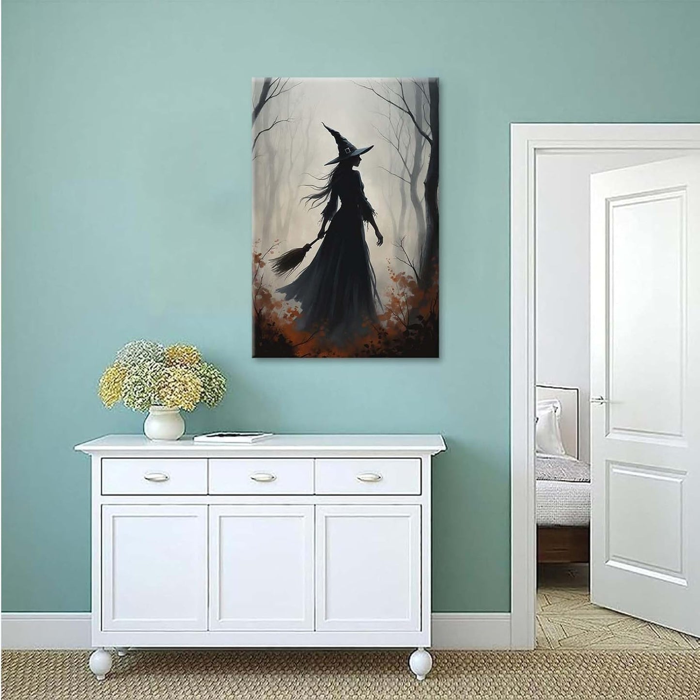 JFHCQJPK Vintage forest witch silhouette poster Halloween mural poster decoration mural art magic suitable for home living room bedroom20x30in Frameless