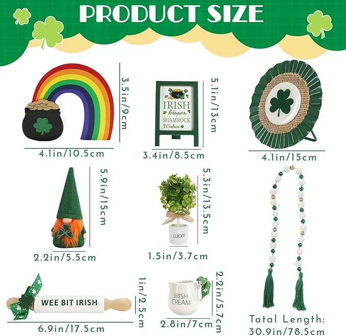 St Patrick's Day Decoration 8 PCS Tiered Tray Decor Set, Cute Tabletop Saint Patty's Day Décor for Home Shelf Mantel Office Table Coffee Bar Leprechaun Gnome Shamrock Irish Tray Objects