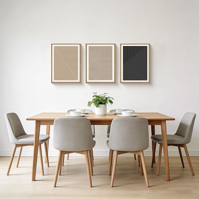 HPNIUB Abstract Neutral Framed Wall Art Set,Mid Century Modern Wall Decor,Boho Geometric Line Art Print,Beige Minimalist Textured Artwork for Living Room, Bedroom,Office-12 x16 x3
