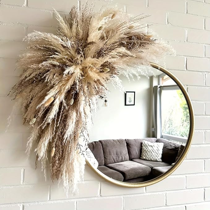 DIY Natural Dried Flower Wall Hanging, Pampas Grass Decor,35-Inch Boho Pampas Grass, Pink Bunny Tails, Palm Leaves, Wedding Arch Decor- Need to Assemble