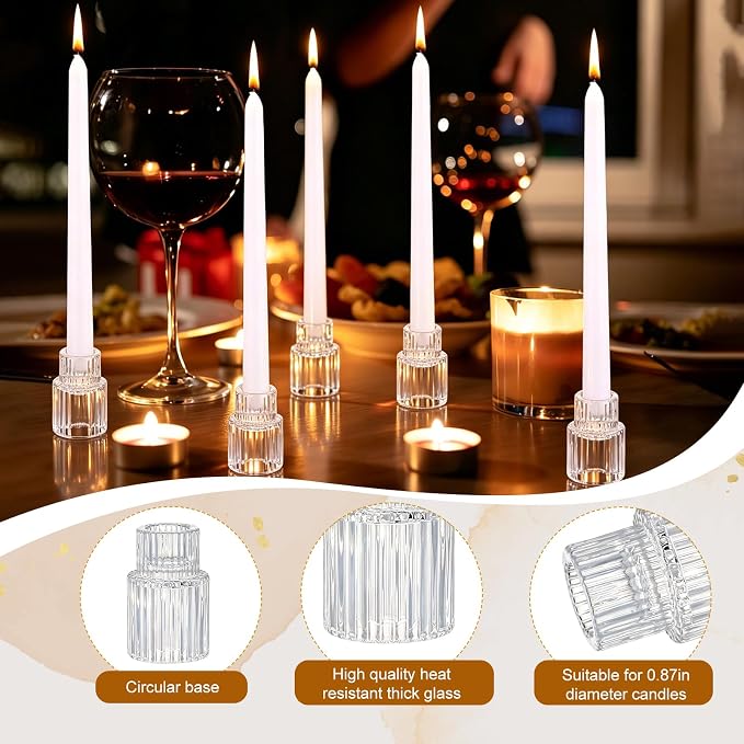 48 PCS Glass Taper Candle Holders Bulk Crystal Candlestick Holders Clear Ribbed Tapered Candle Stick Holder Decor Set for Table Centerpiece Wedding Party Advent Christmas Home Decoration (48, Clear)