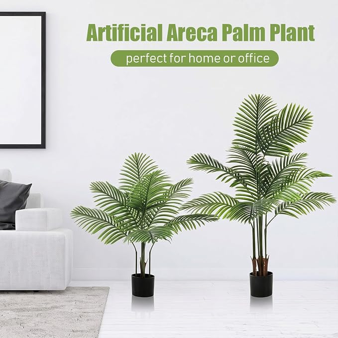 Jexine 4 Pack Artificial Palm Trees 3Ft 4Ft, Fake Plants Fake Trees Artificial Areca Palm Plants for Outdoor Indoor Faux Tree in Pot for Pool Home Office Housewarming Gift Modern Decoration