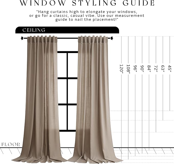 Jowels Dark Taupe Linen Curtains 102 Inch Long 2 Panels for Living Room | Light Filtering Semi Sheer Curtain, Back Tab Pocket Pleated Look, Boho Farmhouse Textured Privacy Drapes for Bedroom Window