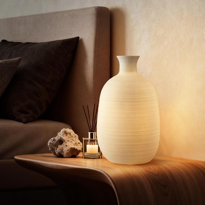 RONDURE 10.4" Modern Ceramic Table Lamp, Fully Dimmable Bedside Lamp for Bedroom Living Room Nightstand, White Translucent Ceramic Shade, Warm Ambient Decorative Corded Lighting, Bulb Included