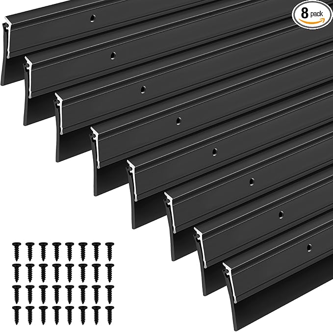 FoldTier 8 Pcs All-Season Door Sweep for Bottom of Door Exterior and Interior, Aluminum Alloy and Rubber, Commercial Weather Stripping Draft Stopper for Threshold Seal (1-3/4 x 36 Inch,Black)