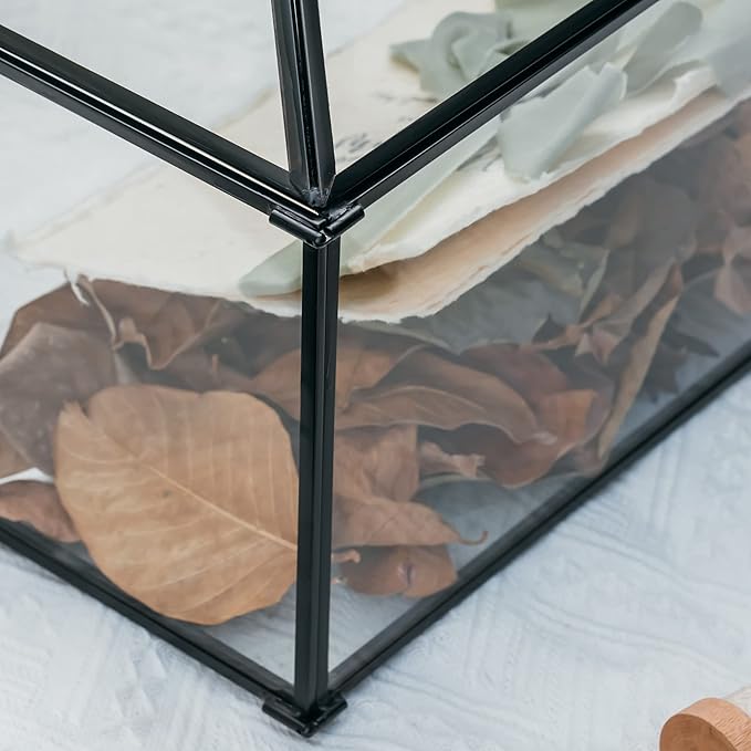 NCYP 12.6" x 5.9" x 9" Wedding Glass Card Box with Slot and Lock for Wishing Well, Keepsake, Envelope - Birthday Party Reception Decor, Black (Glass Box Only) Slot Length 7.3 Inches