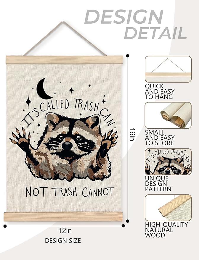 Foritho Funny Motivational Raccoon Poster Wall Art Framed, Gifts for Raccoon Lovers, It's Called Trash Can Inspirational Trash Panda Canvas Prints Wall Decor for Home Kitchen Office, 12x16 Inch