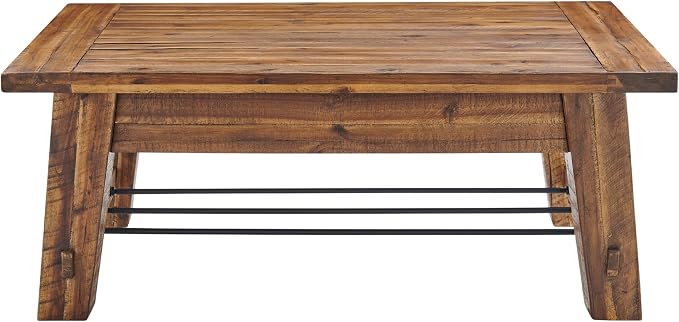 Alaterre Furniture Durango Solid Wood Coffee Table with Metal Storage Shelf | 48-Inch, Rustic Industrial Living Room Table, Metal Accent, Rustic Natural Grain Lacquer Finish