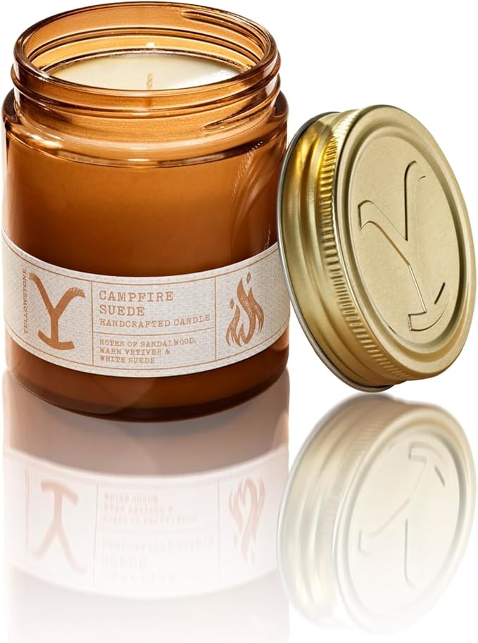 Yellowstone Scented Jar Candle by Tru Western, 8 oz - Campfire Suede