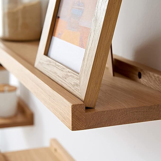 20 Inch Floating Shelves Wall Mounted, Rustic Wall Shelves for Decor and Storage, Natural Solid Oak Wood Shelf, Picture Ledge for Bedroom/Bathroom/Living Room/Kitchen, Natural Color, 20*4*1.5 (1 Pack)