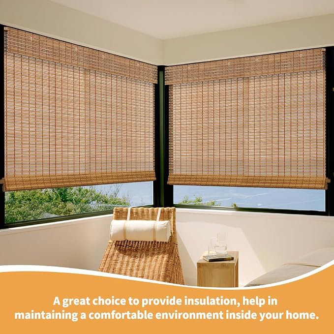 SMONTER Bamboo Roman Shades for Windows-Cordless Wooden Woven Blinds Light Filtering Bamboo Roll up Shades UV Protection and Easy Set up for Door and Countryhouse, 34" W x 64" H, Deer