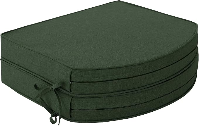 Outdoor Chair Cushions, Fade-Resistant & Water-Resistant, D Shaped Patio Furniture Seat Chair Pads Replacement with Ties, Non-Slip Bottom, Removable Cover, Set of 2, 18.5 x 16 Inch, Olive Green