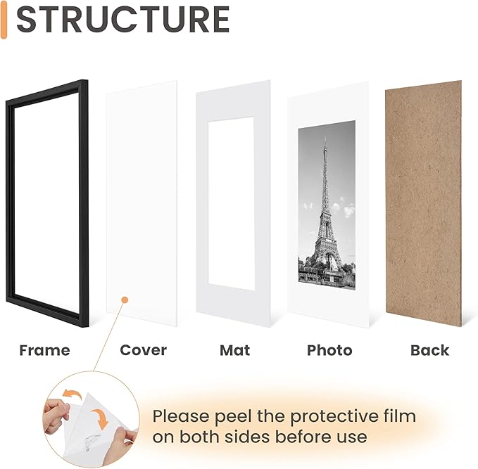 upsimples 18x24 Picture Frame Set of 5, Display Pictures 16x20 with Mat or 18 x 24 Without, Wall Gallery Poster Frames, Black