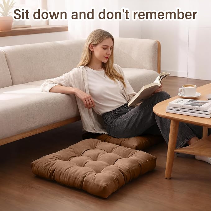 Tiita Outdoor Cushions Square Floor Pillow Thicken Tufted Seat Pad Large Floor Cushion for Yoga Meditation Living Room