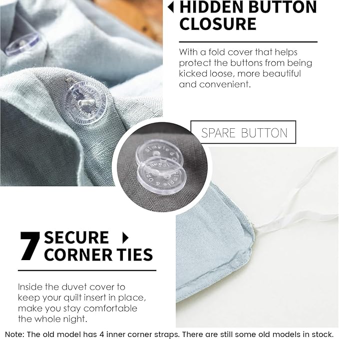 Simple&Opulence 100% Linen Duvet Cover Set 3pcs Basic Style Natural French Washed Flax Solid Color Soft Breathable Farmhouse Bedding with Button Closure - Dusty Blue, California King