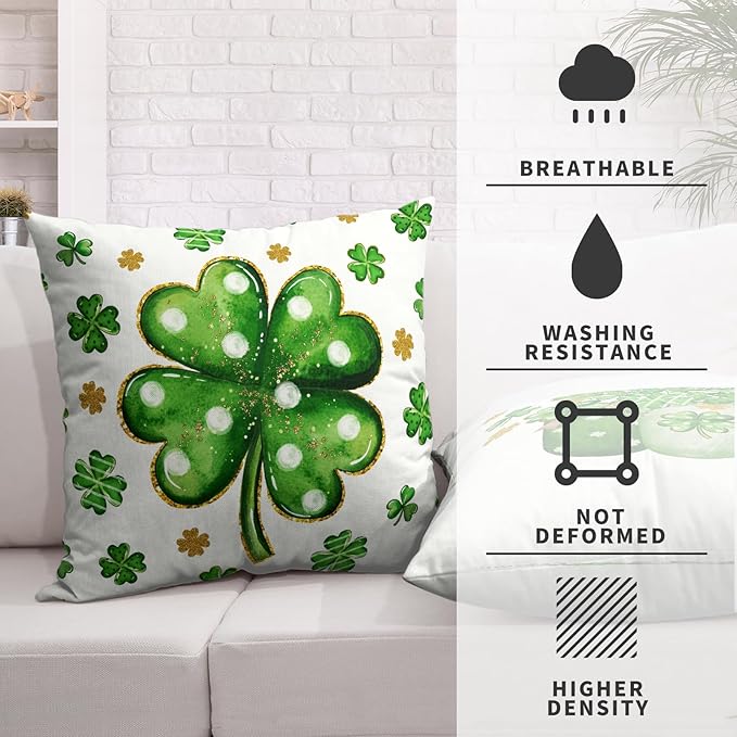 Set of 2 Lucky Charm Shamrock Vase Pillow Cases Polka Dot Clover Pillow Covers 16x16 st Patricks Day Cushion Cases for Sofa Couch Home St Patricks Day Indoor Outdoor Decor