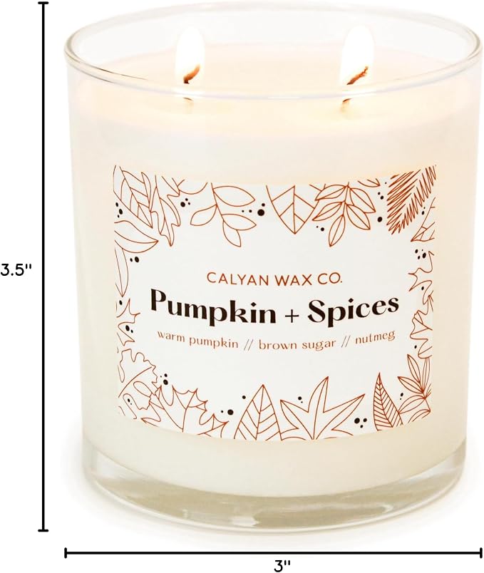 Calyan Wax Co. Pumpkin & Spices 2 Wick Scented Candle - 37 Hour Burn - Luxury Clean Soy Wax Candles - Long Lasting Large Glass Jar Candle for Home - 8.8oz