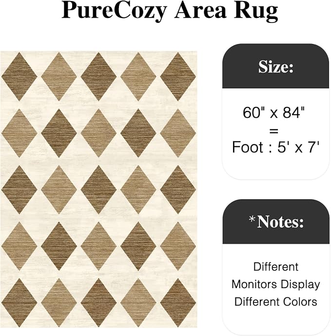 PureCozy 5x7 Checkered Area Rugs for Living Room Brown Machine Washable Large Rug Non-Slip Stain Resistant Low Pile Boho Accent Indoor Throw Carpet for Office Bedroom Dining Room Classroom