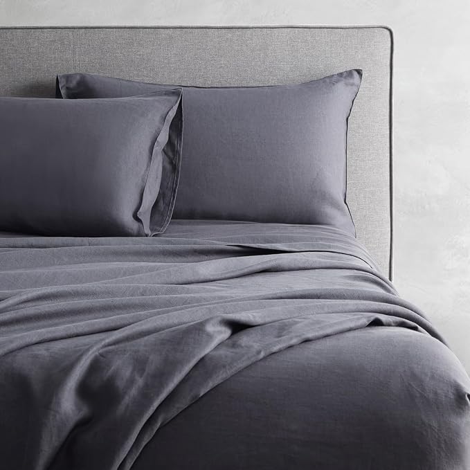 DAPU 100% Linen Pillowcases 20x40 Inches Pillow Cases (Pack of 2) with Envelope Closure, Stone Washed Breathable and Cooling (Dark Gray, King)