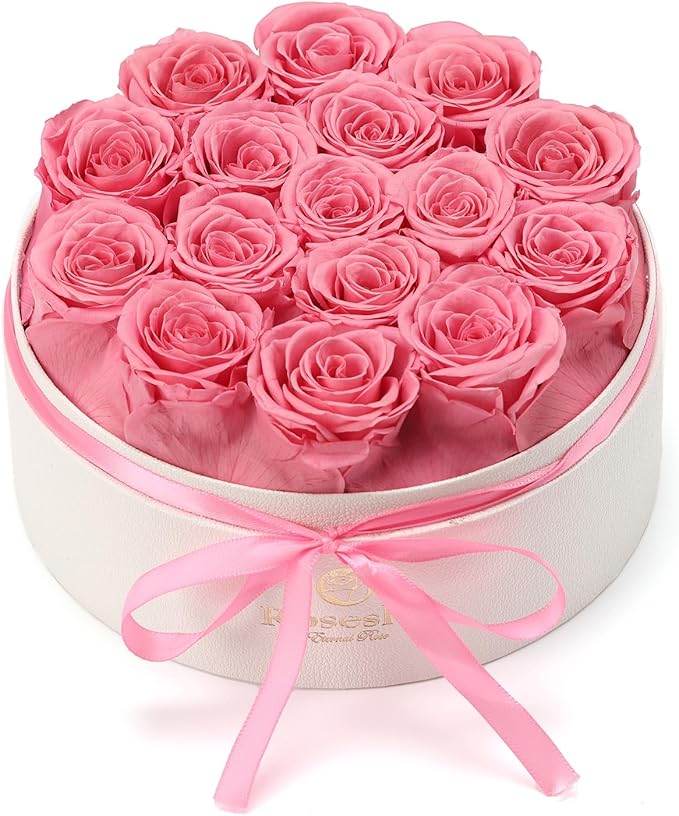 Mothers Day Flowers Roses Gifts for Mom,16pcs Pink Forever Preserved Roses in Round Gift Box,Mothers Day Delivery Prime Gifts-Roses Gifts for Women,Mom.