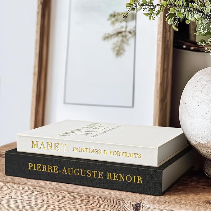Aesthetic Decorative Books - Fake Books Storage Box for Decoration - Set of 2 Linen Coffee Table Decor - Photo Storage Keepsake Box for Room Bookshelf Decor, Black