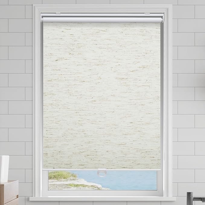 Cordless Roller Shades Blackout Blinds for Windows Room Darkening Rolled Up Shades with Spring System, UV Protection Window Shades Door Blinds for Home and Office (24.5" W x 72" H, Linen Cream