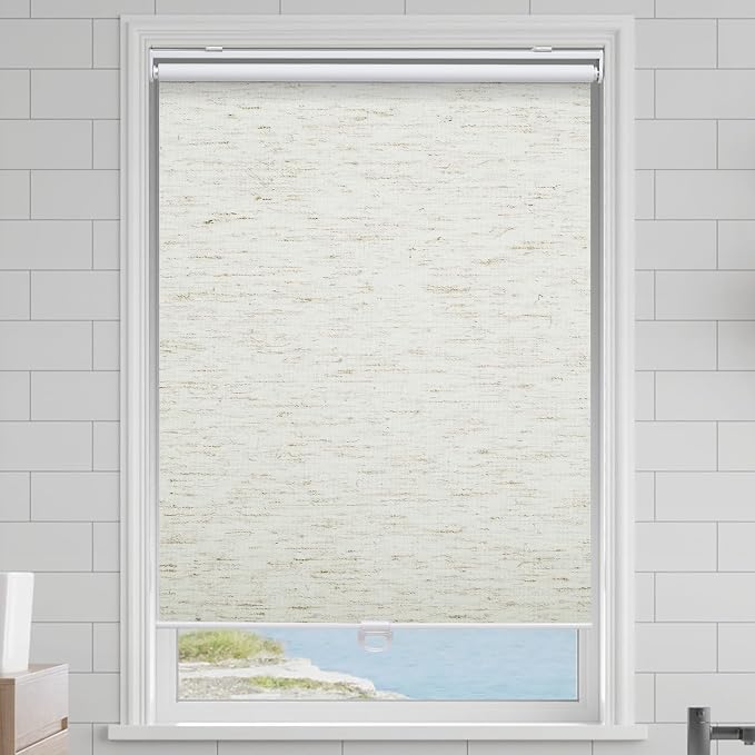Cordless Roller Shades Blackout Blinds for Windows Room Darkening Rolled Up Shades with Spring System, UV Protection Natural Linen Fabric Window Shades Door Blinds for Home, 68" W x 72" H, Linen Cream