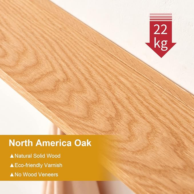 Coat Rack Shelf Wall Mounted Oak Wood Entryway Shelf with 6 Hooks Wall Coat Hook Rack with Floating Shelf for Bedroom, Living Room, Kitchen (Natural, 27.5 inch)