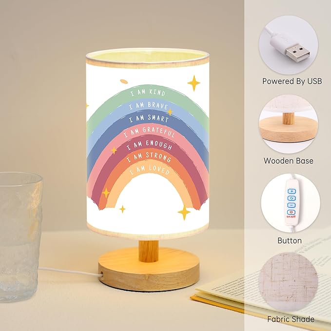 WSYEAR Boho Rainbow Inspirational Lamp, Classroom Desk Lamp Rainbow I Am Kind Daily Affirmation Decor for Home Bedroom Living Room Office