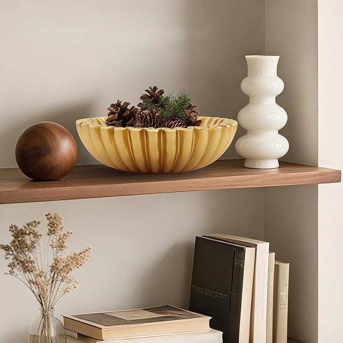 Large Modern Decorative Ruffle Bowl for Home Decor Fruit Bowl Organic Catch All Key Kitchen Entryway Shelf Coffee Table,Gold