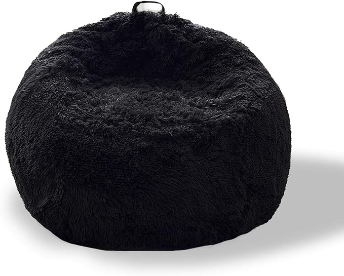 BCU Bean Bag Chair Cover Ultra Soft Fluffy Faux Fur Beanbag Cover Plush Living Room Chairs Cover for Adults and Kids, Black