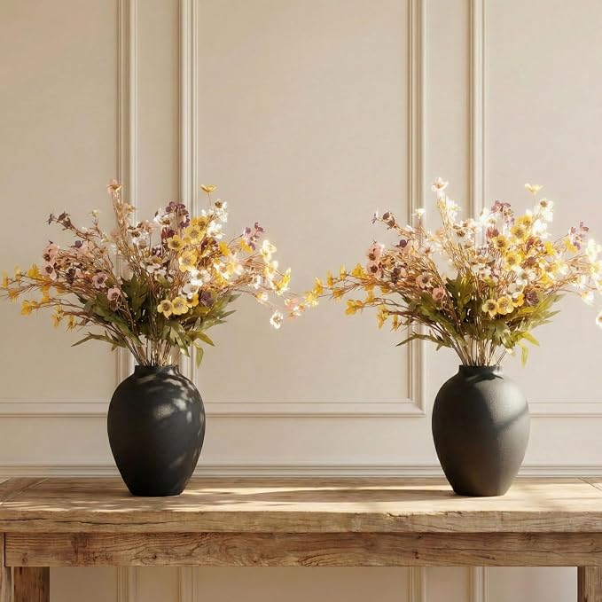 Black Vase for Home Decor - Tall Ella Flower Vase for Centerpieces, Table & Mantel Decorations - Large Round Iron Vase 9 Inch - Matte Black Vases for Flowers & Pampas Grass