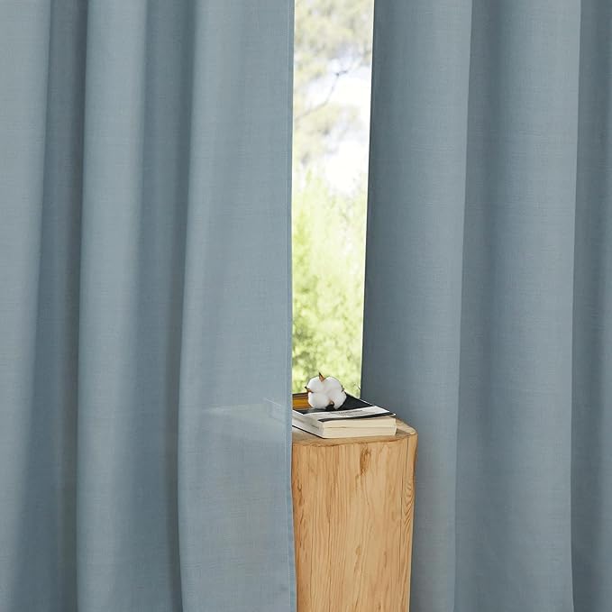 NICETOWN Rustic Linen 102 inch Long Curtains for Living Room, Grommet Privacy Added Thick Linen Weave with Light Filter Window Curtains & Drapes for Bedroom, Stone Blue, W55 x L102, 2 Panels