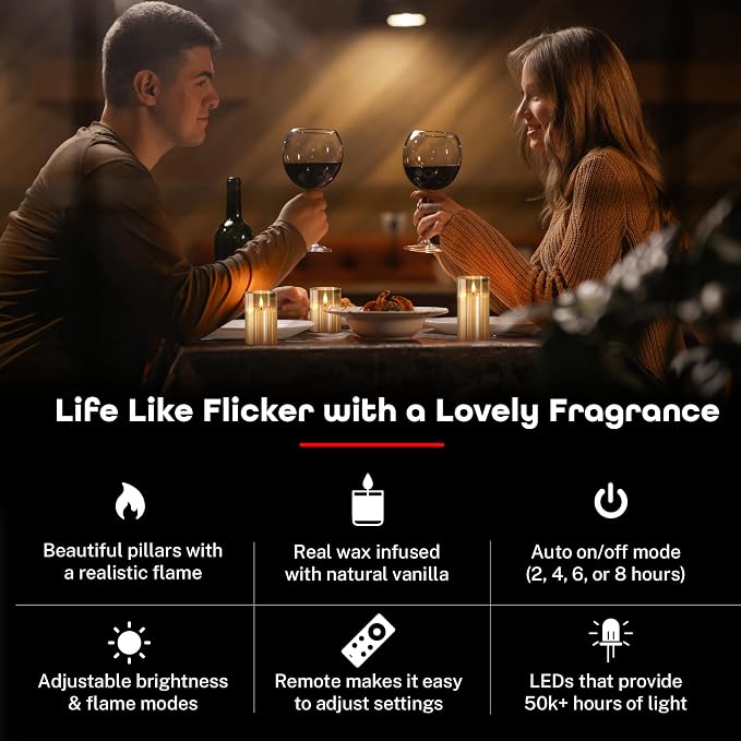 LinYang Vanilla Scented Flameless LED Candles, Set of 3 | Luxury Sented Flameless Candle Set