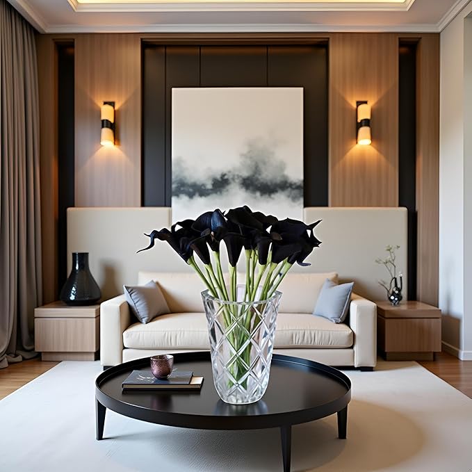 Floral Kingdom Artificial Calla Lily Flowers 20 Pack 14 Inch Black - Real Touch Faux Flowers for Modern Home Decor, Themed Event Centerpieces & Weddings