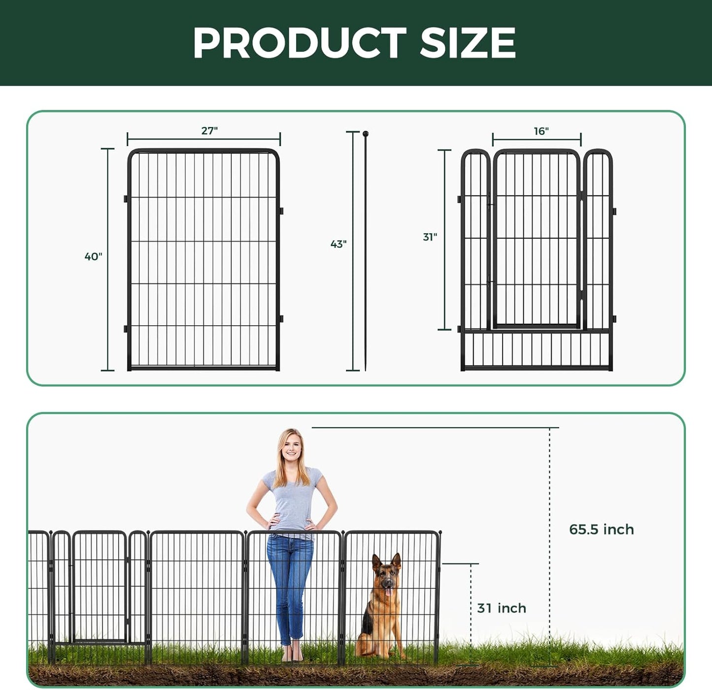 FXW Garden Fence 40in(H) x 4.5ft(L), 2 Panels Decorative Dog Fence Outdoor for The Yard – Heavy Duty Metal Animal Barrier for Dog and Rabbit, Easy Setup, Black