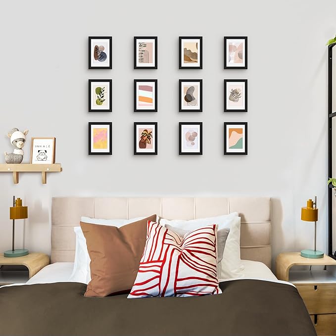 Picrit 4x6 Picture Frame Set of 12, Display 3.5x5 with Mat or 4x6 without Mat, Photo Frames for Wall Mounting or Table Top Display, Black