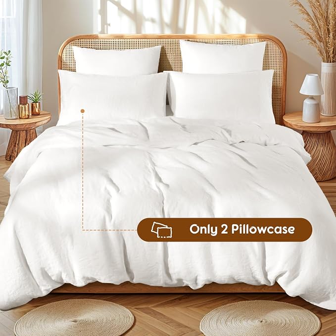 LBRO2M 100% France Linen Pillowcase Set of 2 Square Natural Flax Pillow Covers for Throw Pillows Envelope Closur, Durable Soft Cozy All Season (26"X26" White)