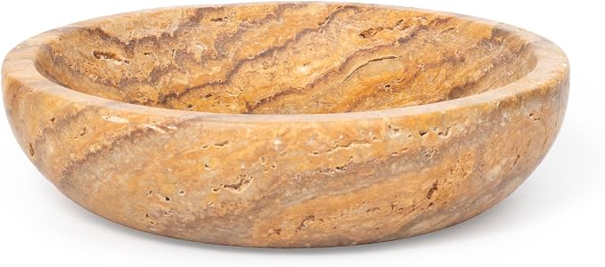 Shelf & Nook Travertine Decorative Bowls for Home Decor. Key Bowl for Entryway Table in a Choice of 5 Colors (Brown, Small)