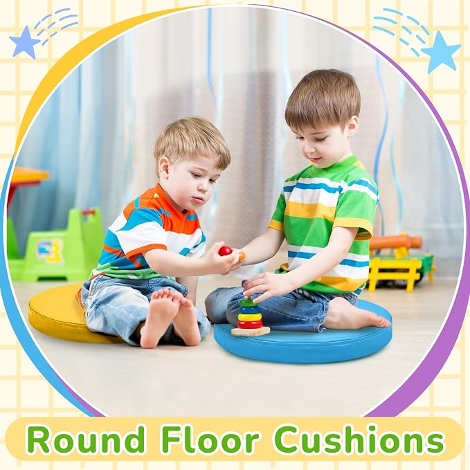 Juexica 6 Pcs Extra Thick Flexible Seating Floor Cushions Assorted Colored Pillow Floor Cushions for Classroom Soft Flexible Seating for Learning Sitting Office School Chair (Multicolor,Round)