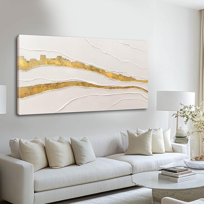 VAYIMDH Minimalist Wall Decor Line Art Gold Modern Wall Art Abstract Green White Textured Artwork for Living Room Dining Room Bedroom Picture 24x48 Inch