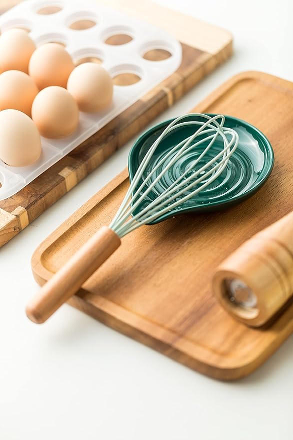 LAUCHUH Spoon Rest for Stove Top, 5 inch Ceramic Cooking Spoon Holder for Kitchen Countertop, Heat-Resistant Large Utensil Rest for Mother's Day, Spatula, Ladle or Tongs, Green