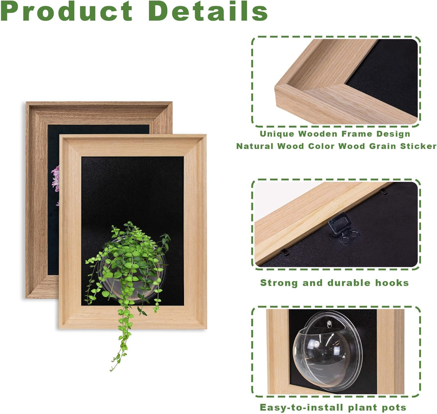 Wooden Frame Wall Hanging Planter for Hydroponic Plants，12X16 inch Wall Vase with Round Acrylic Propagation Station，Bathroom, Office, or Living Room Décor, Set of 2 Mix