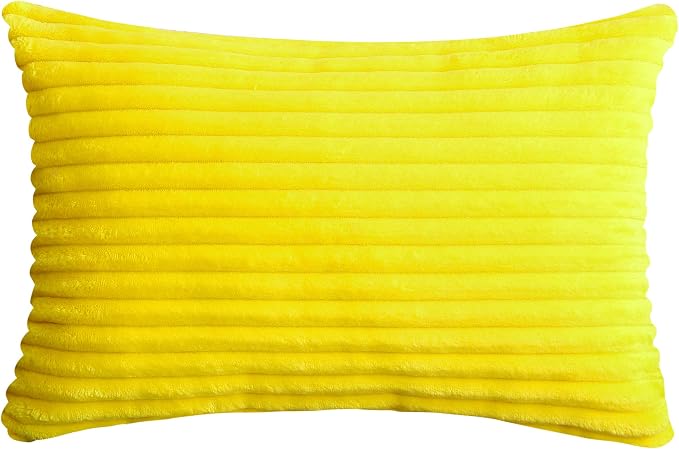 TangDepot Velvet Big Corduroy Pillow Covers 12x24 Yellow 2-Pack | Soft wide-stripe corduroy pillow cover, hidden zipper, machine washable, easy refresh, for bedroom living room indoor outdoor