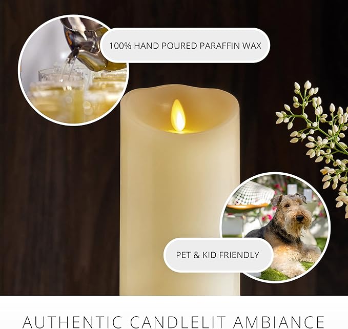 Luminara Scalloped Edge Flameless LED Candle - Ivory 3.5" x 8.75" - Real Wax Pillar Battery Operated Moving Flame w/Timer Unscented 1000Hr Runtime