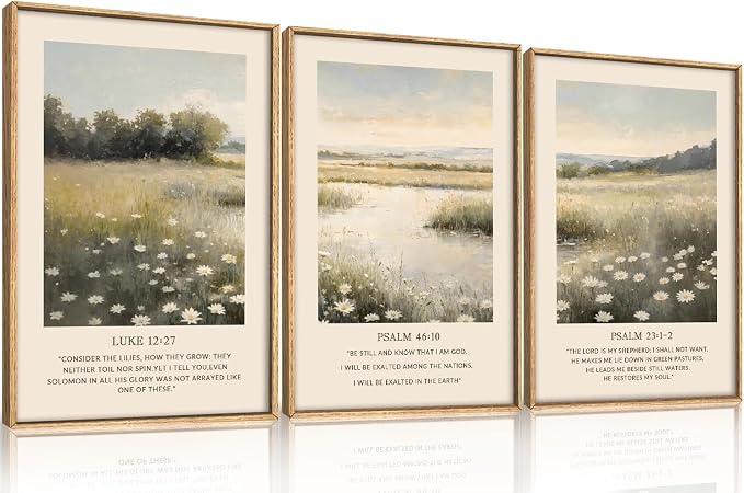 Large Christian Scripture Framed Canvas Wall Art,Vintage Bible Verse Wall Decor,Jesus Religious Art Prints,Nature Floral Landscape Artwork for Living Room,Bedroom,Church -16"x24"x3