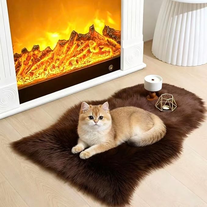 Faux Fur Rug 2 x 3 ft Sheepskin Shaggy Fuzzy Coffee Area Rug Super Soft Fluffy Plush Carpet for Bedroom Living Room Sofa Floor Kids Room Bedside