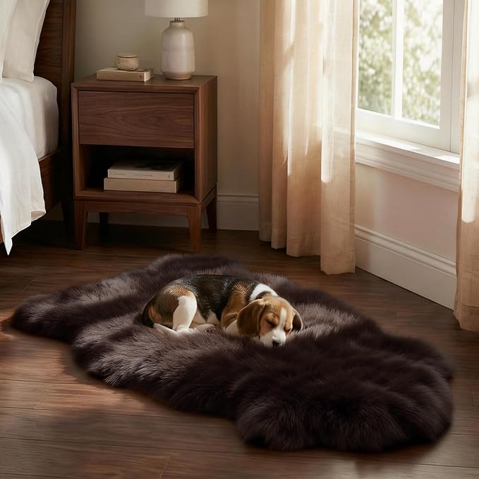 Premium Genuine Sheepskin Area Ruge - Real Wool Fur Shaggy Carpet | Fluffy Soft Natural Lambskin Rug Seat Chair Covers for Couch Sofa Bedroom Living Room(Coffee,2×3 Feet Sheepskin)