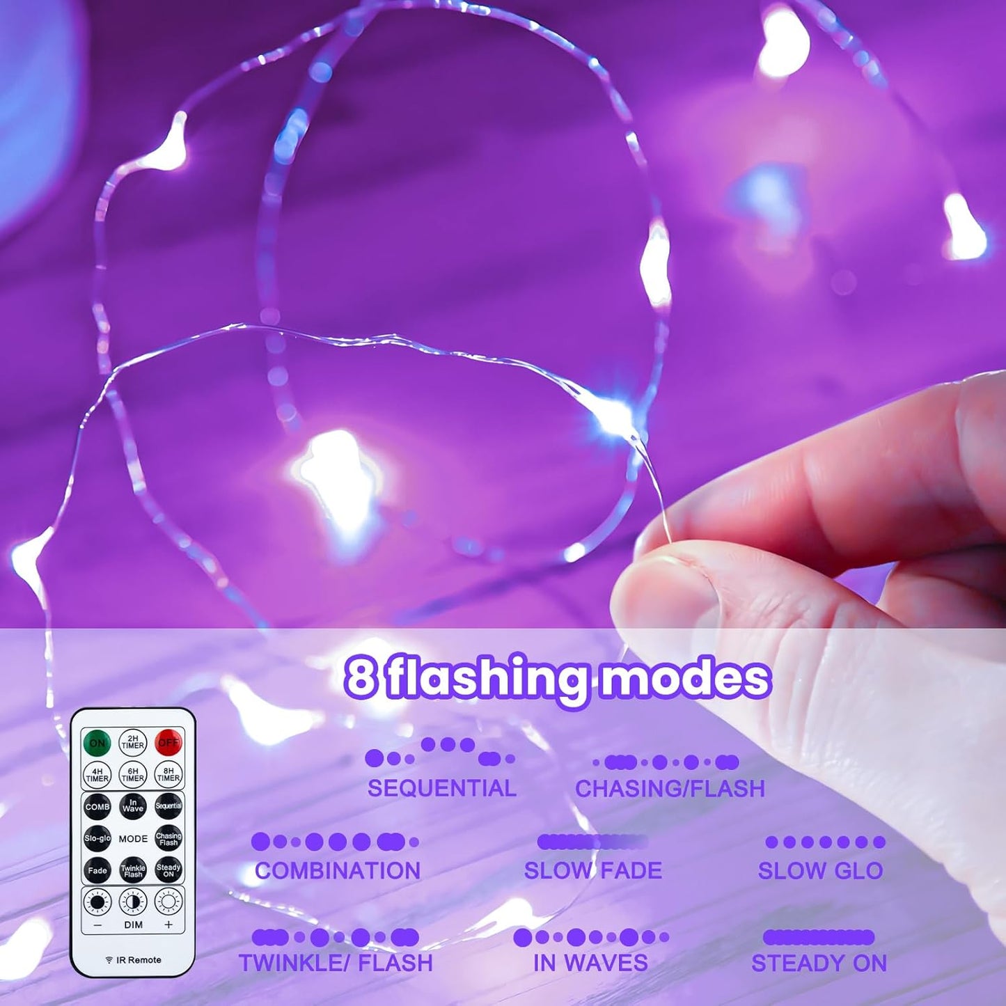 HXWEIYE 300LED Purple Fairy Curtain Hanging Lights with Remote 8 Modes Timer for Bedroom, 9.8x9.8Ft USB Plug in Christmas Fairy String Lights for Outdoor, Weddings, Party, Garden, Wall, Decorations
