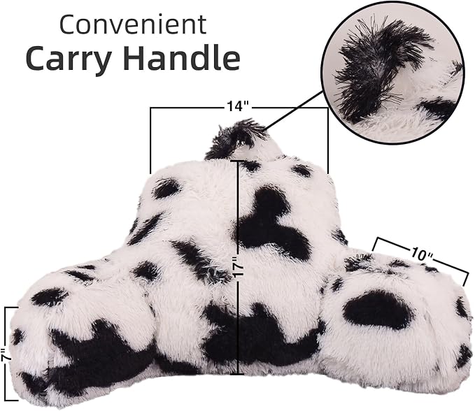A Nice Night Faux Fur Reading Pillow Bed Wedge Large Adult Children Backrest with Arms Back Support for Sitting Up in Bed/Couch for Bedrest,Cow